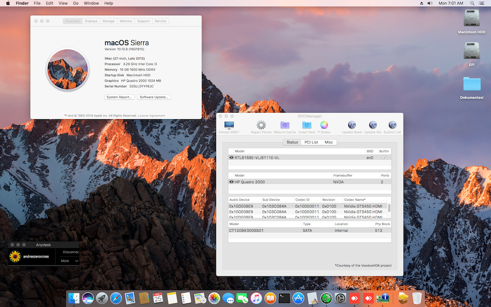 Success Hackintosh macOS Sierra 10.12.6 Build 16G1815 at Gigabyte GA H61M-DS2 + Intel i3 2120 + Quadro 2000